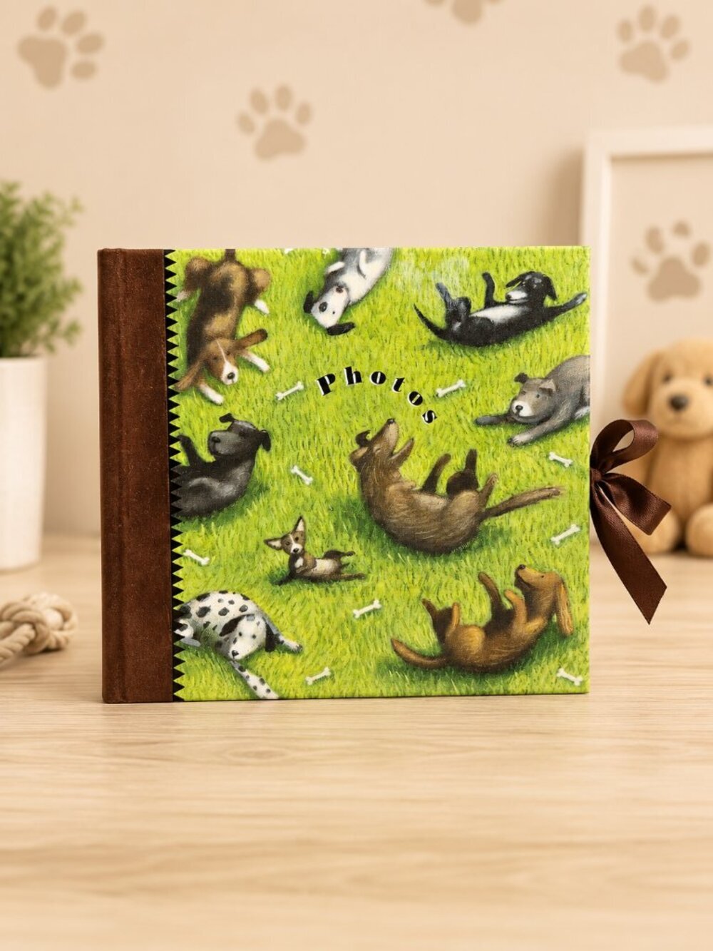 Dog Photo Album Paw Print Bone Pattern Ribbon Tie